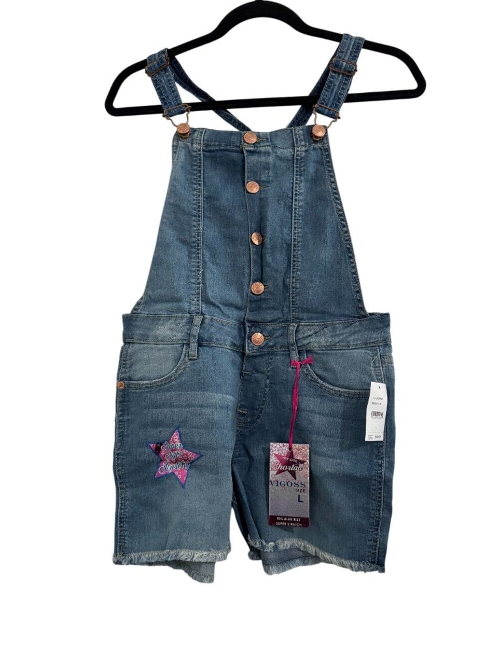 Vigoss Girls Denim Shortalls Size L Regular Rise Super Stretch Blue